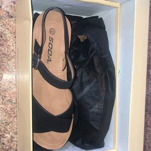 Soda Women's Black Tan Sandals